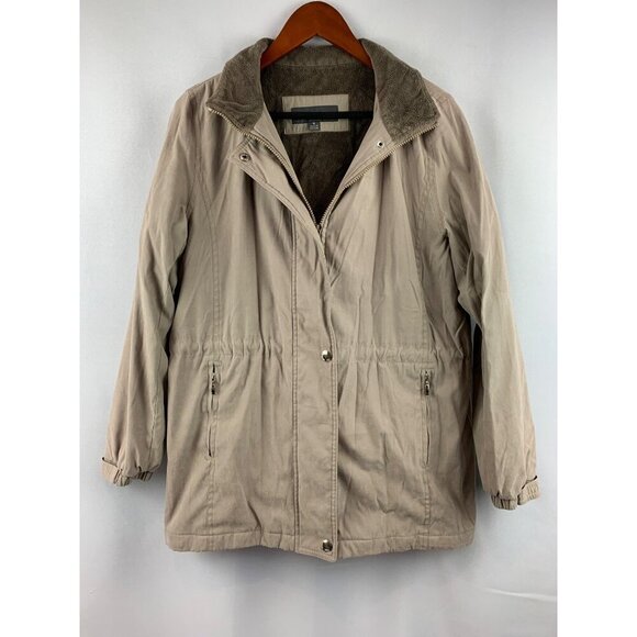 Liz Claiborne Womens Beige Coat With Faux Fur Lining & Zipper Closure Size S - Picture 1 of 5